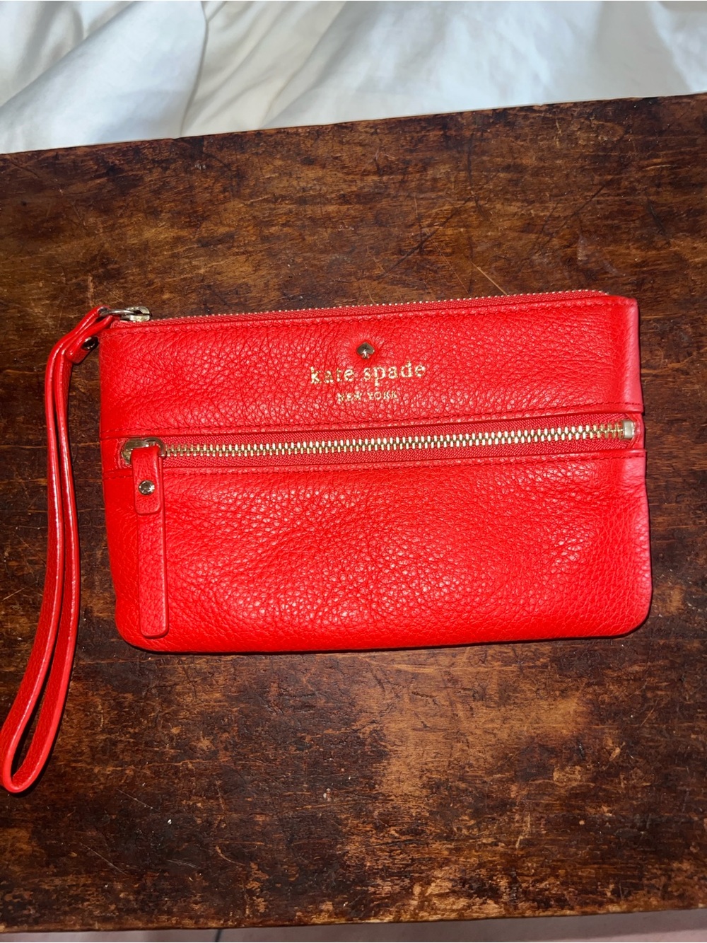 kate spade Red Leather Wristlet Clutch with Gold Hardware